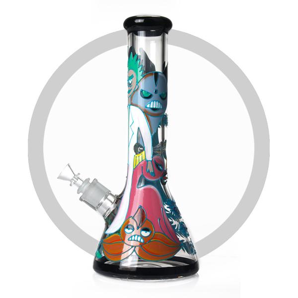 Colorful Rick And Morty Art Bong 7mm Glass Smoking Pipe Wiht Thick Ice Catcher