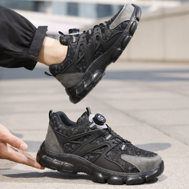 New Button-Closure Men’s Safety Shoes  Breathable Puncture-Resistant Anti-Smash Lightweight & Comfortable Steel Toe Work Shoes