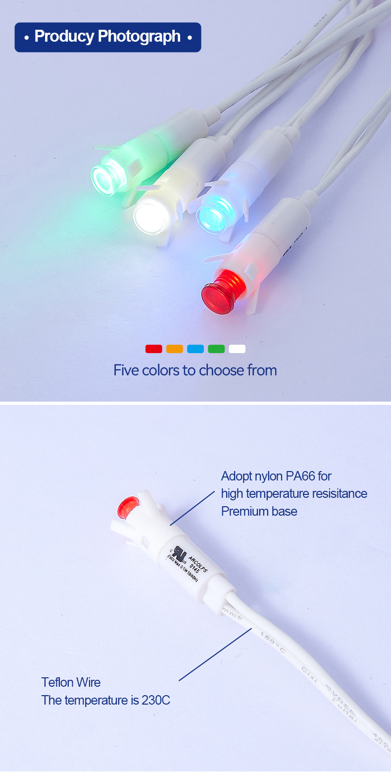 Energy Efficient Indicator Lights with Terminal or Wire Lead Connections for Panel Mounting in Machinery and Control Panels