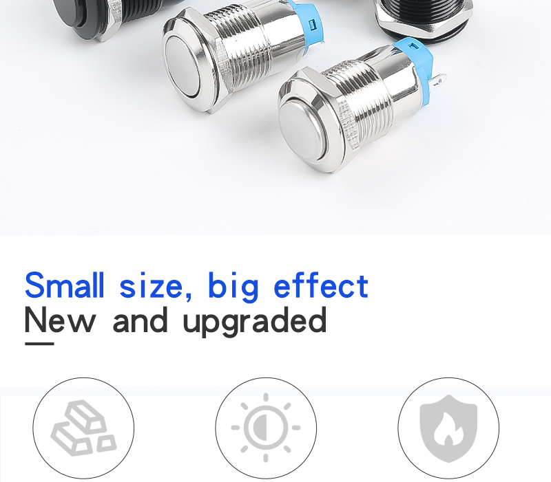 Oxidized Black Metal Pushbutton Switch 12mm Without Light Latching Welding Foot High Head Flat Head Round Push Button