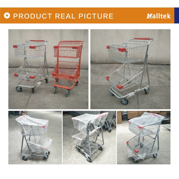 Hot Sale 2 Layer Supermarket Shopping Trolley For Grocery 100KG Loading