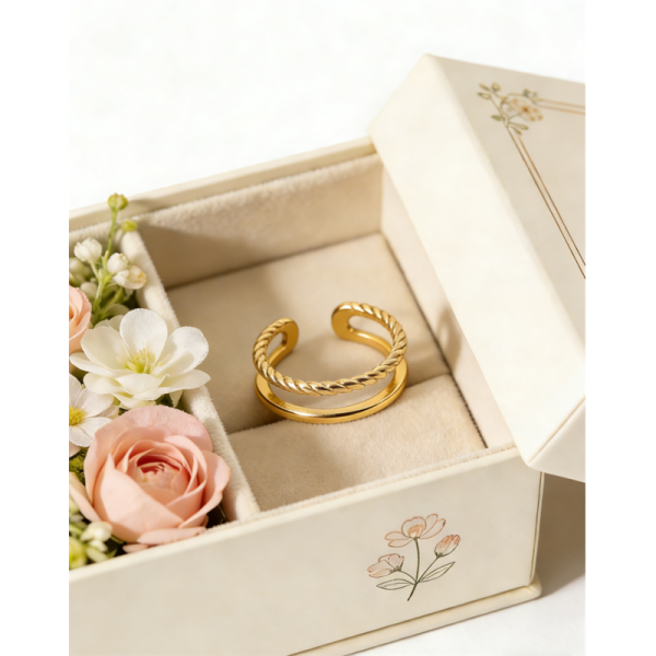 Waterproof Tarnish-Resistant Stainless Steel Adjustable Twist Open Ring for Daily Wear