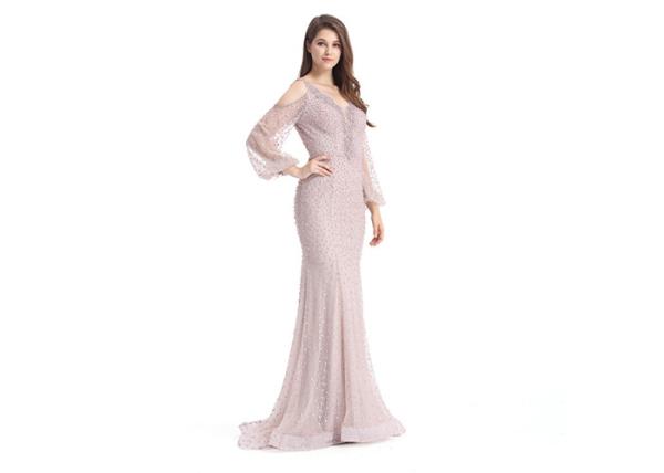 Bubble Sleeve Saudi Arabic Long Sleeve Fancy Dresses Backless With Beading