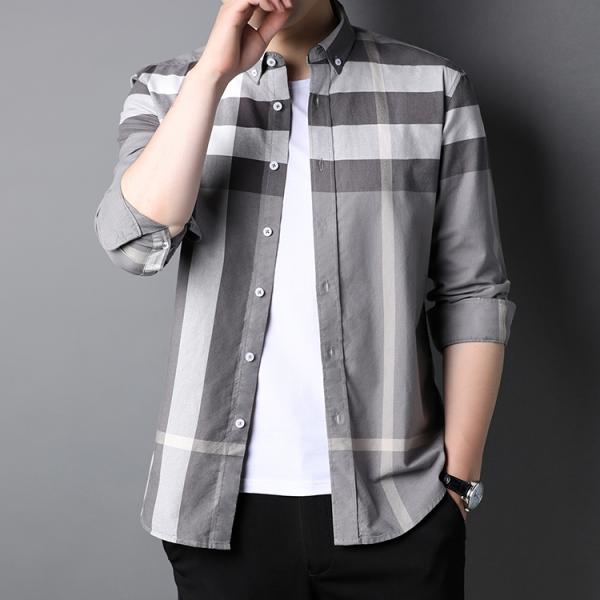 2023 Solid Grey Check мужская рубашка весной и осенью для мужских рубашек S-2XL