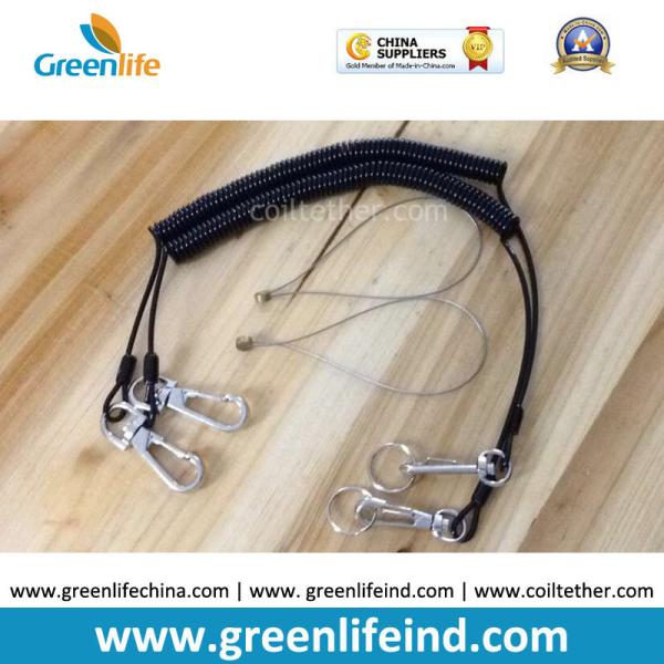 Plastic PU Coated Stainless Steel Wire Inside Spring Coiled Leash w/Snap Hook Ends