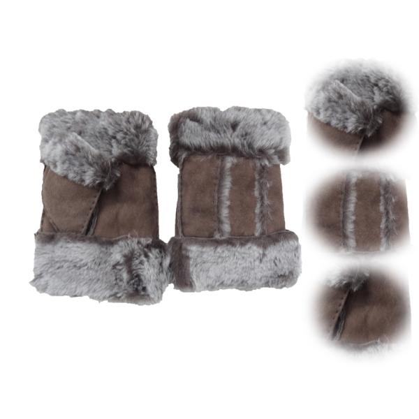 Stock Ladies Lambskin Gloves with Curly Fur Trim Cuff Shealring Sheepskin Fingerless Gloves