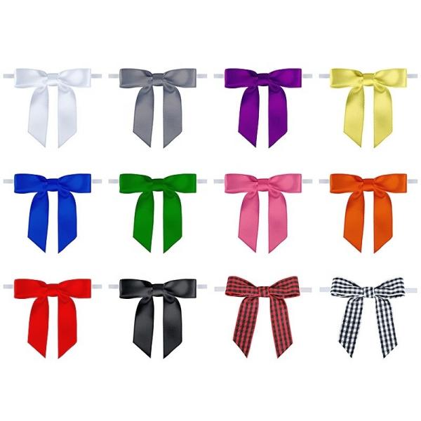 Gift Decoration Satin Ribbon Bow with Twist Tie Elastic Loop Printed All Occasion