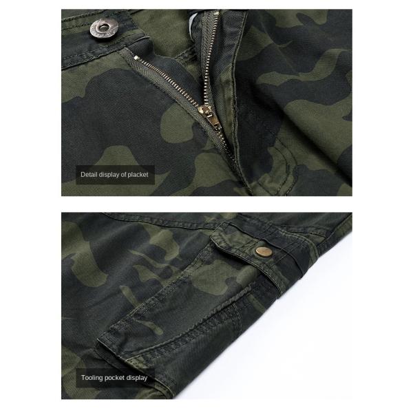 Men's Multi-Pocket Camouflage Overalls in Pure Cotton with Mid Waist and Straight Fit
