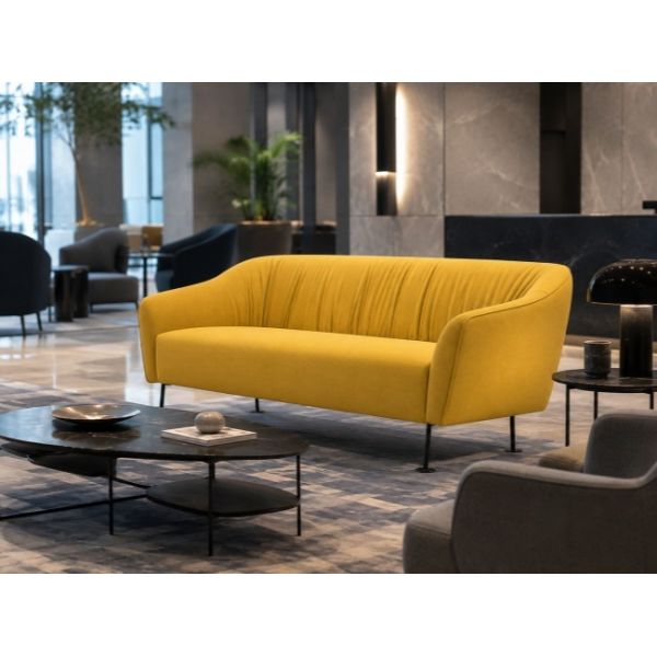Modern Fabric 3 Seater Sofa Couch With Black Metal Legs For Cafes And Bistros