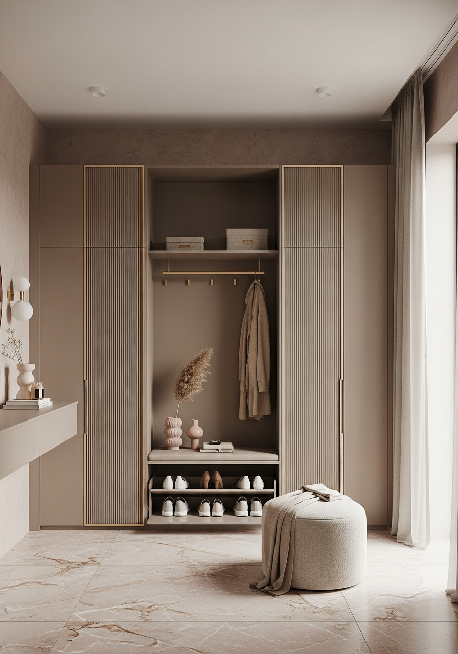 Taupe Fluted Entryway Shoe Cabinet in 304 Stainless Steel