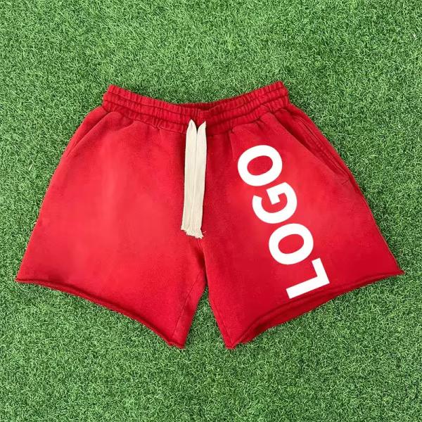 Logo personnalisé Fabricant Coureurs à écran de haute qualité Puff Print Vintage Coton Français Terry Sweat Hommes Acide Laver Soleil Shorts décolorés