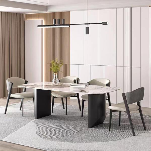 Contemporary Marble Table With Metal Legs , Sleek Modern Glass Dining Table
