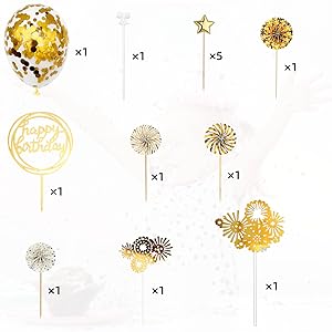 Cake Topper Decoration Set Acrylic Glitter Happy Birthday Cake Topper Confetti Balloon Paper Fans Stars Firework