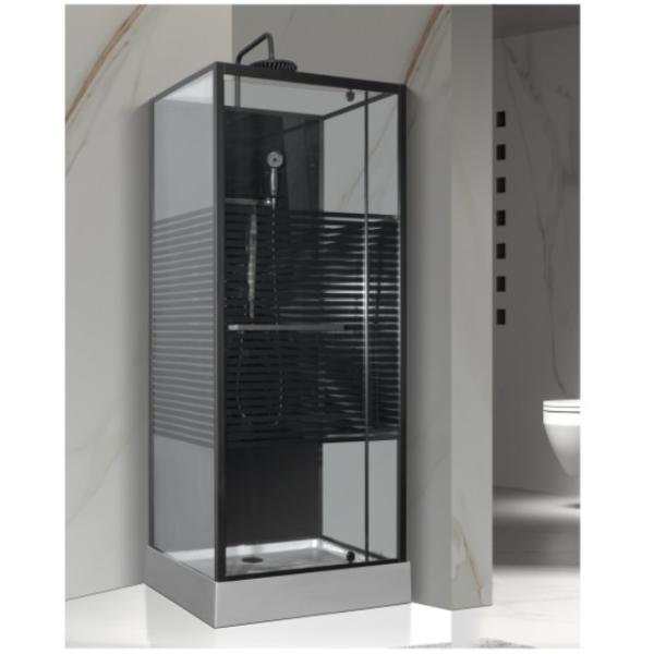 Fashion Pivot Door， Corner Shower Stalls , Square Shower Cabin with  grey acrylic tray，gold alumimium