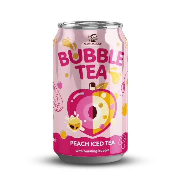 Delight in the Sweetness of Taiwan Peach Bubble Milk Tea Canned Drink with Bursting Boba - A Fun and Flavorful Beverage