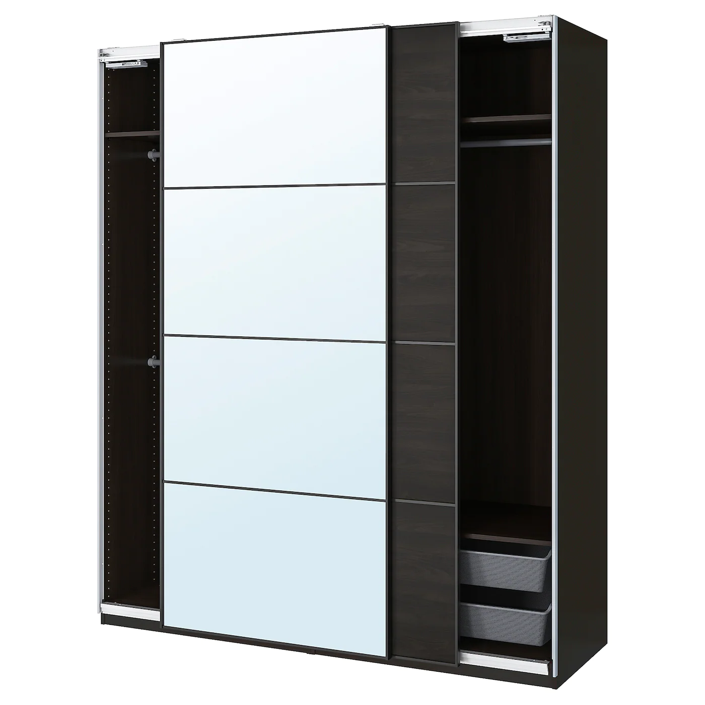 Elegant Wooden Cream Black Glass Wardrobe With Mirror Bedroom