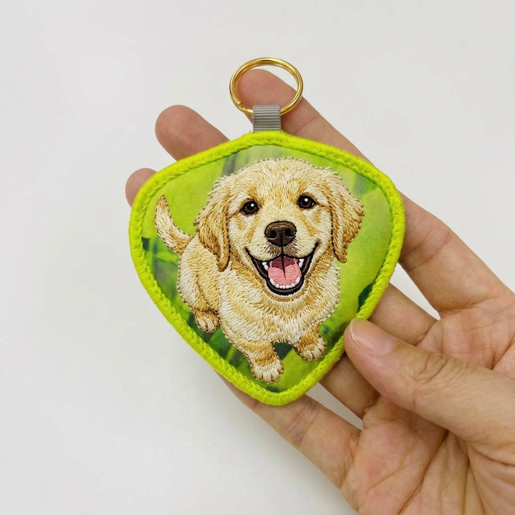 Customized Eco-Friendly Rubber Silk Screen Printed Rectangular Hanging Ring Embroidery Keychain