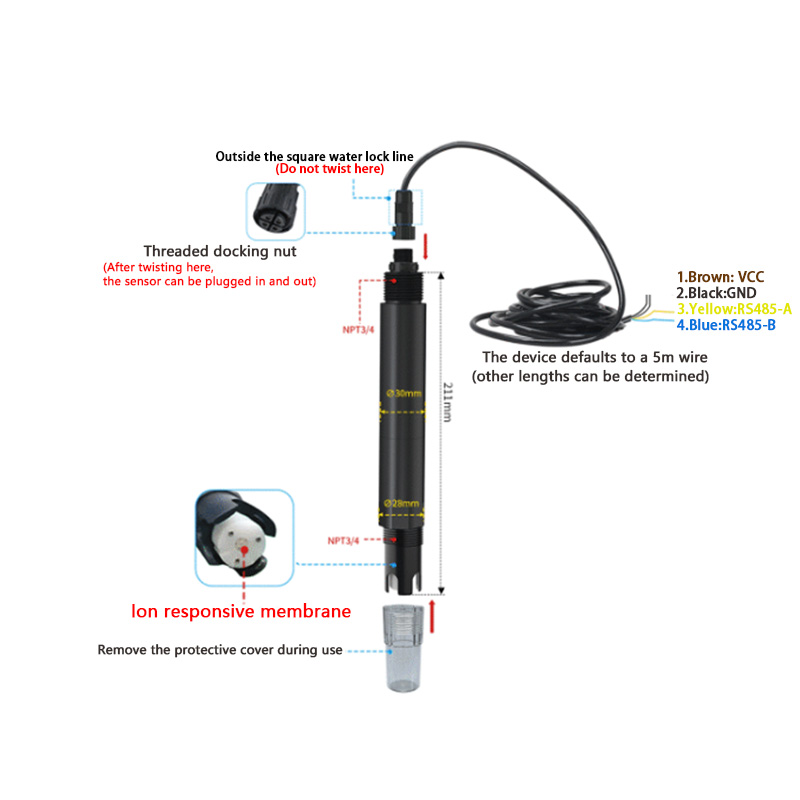 High Precision RS485 Calcium Ion Sensor for Online Water Analysis with Professional Temperature Compensation and Data Output