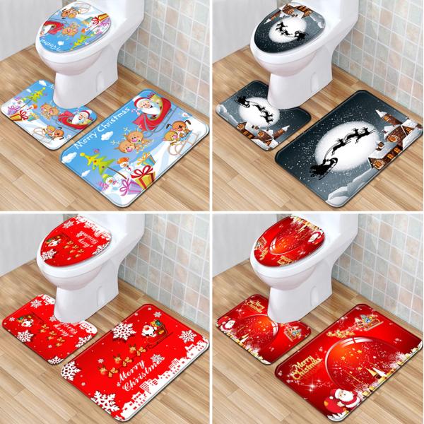 Christmas Three Piece Bathroom Rug Set Toilet Lid Covers 50*80cm