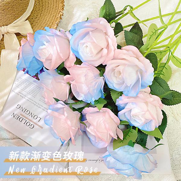 Simulated rose bouquet, silk flower, plastic flower, fake flower, single branch living room decoration, dried flower, dining table decoration, wedding red flower art