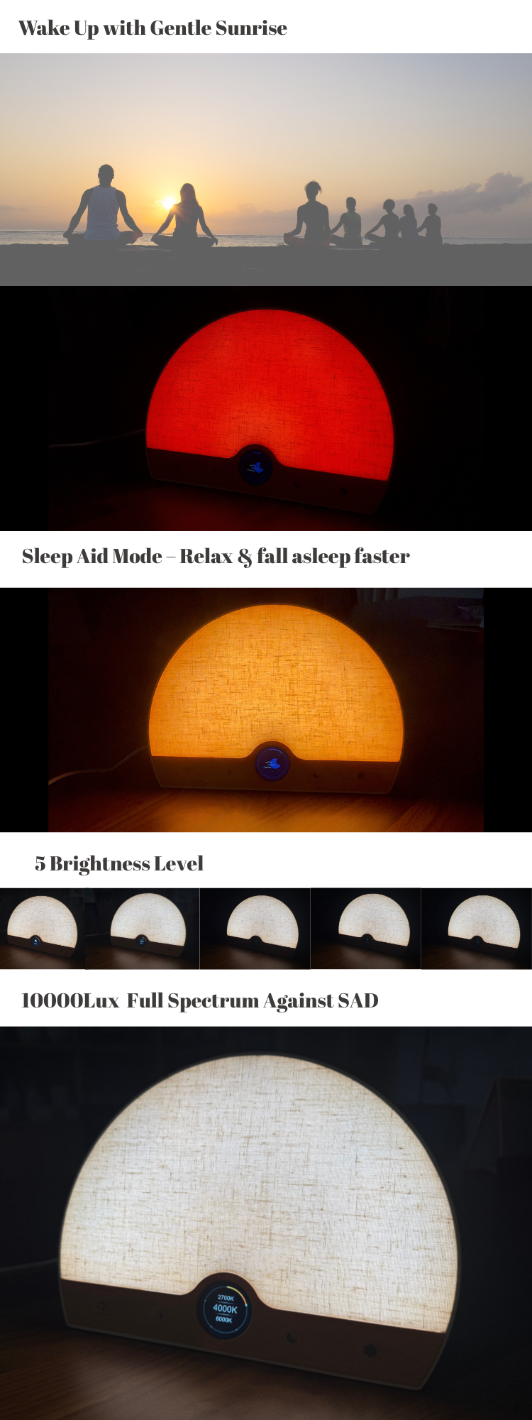 24W Daylight Simulator Lamp 2700K 4000K 6000K Natural Light Alarm Clocks