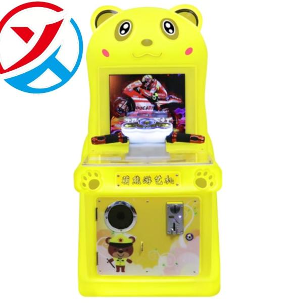 Máquina arcade monedero para niños con diseño de oso adorable y motocicleta súper