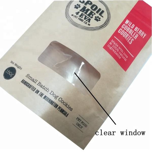 China supplier kraft paper zipper stand up pouch dog treats snack pet food package cookies bags