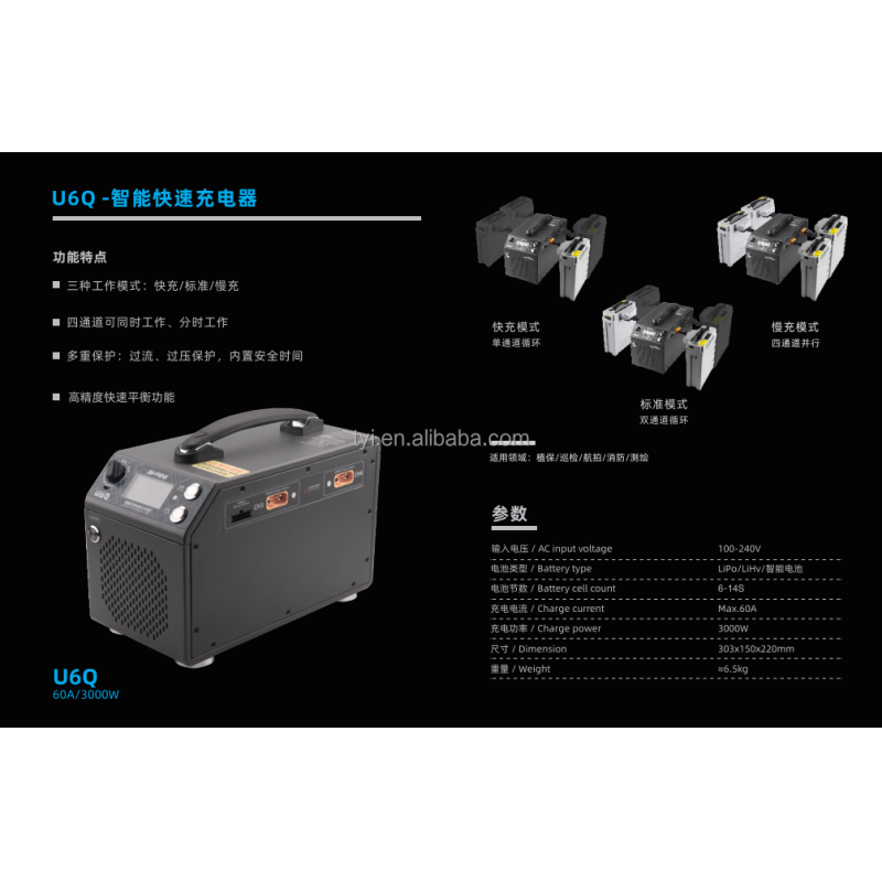 EV-peak U6Q 50A 2400W 4 Channels Agriculture Drone Charger Lithium Battery 15 Minutes Lipo Fast Charger Smart Charger