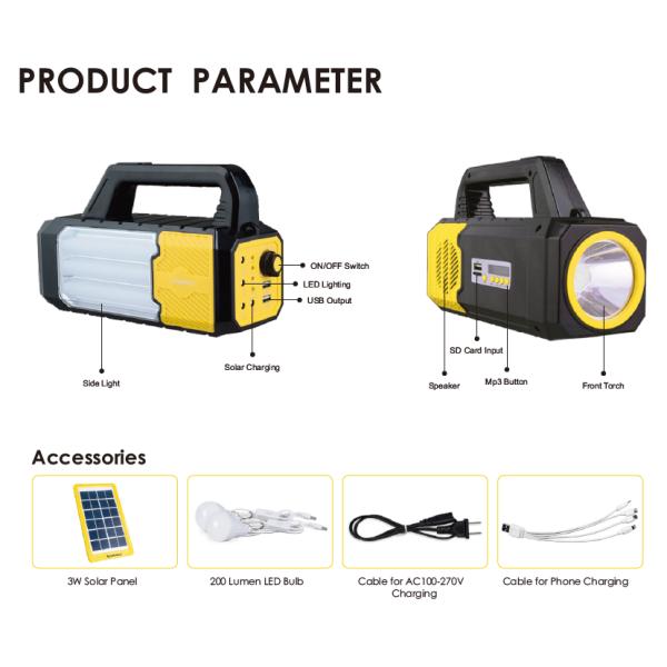 Complete Emergency Solar Lighting Kit with 8000mAh Battery Capacity and 3W Solar Panel