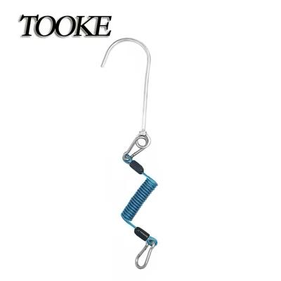 Anti Slip Diving Accessories Stainless Steel Single Reef Hook With Spring Coiled Lanyard