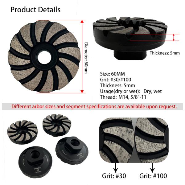 Колесо для шлифовки 60 мм эмерированной алмазной плиты для бетонного кирпичного пола