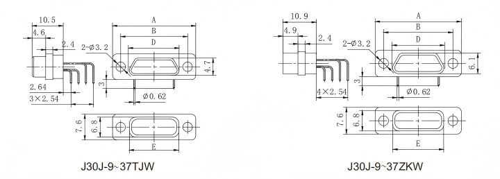 Female 21 Pin Micro D Connector 3A Right Angle PCB Connector Insertion Type J30J-21ZKWP7