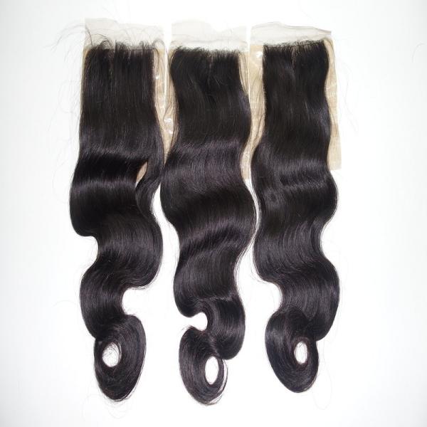 Hot Selling 100% Human Hair Extensions Natural Black  Brazilian Virgin Hair Body Wave With 4*4Inch Free Part  Closures