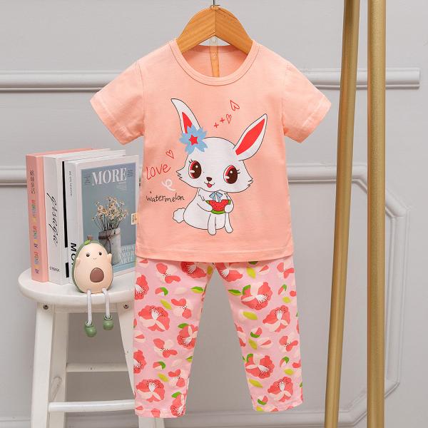 Children Short Sleeve Pajama Set / Shirt And Shorts Nightwear skin friendly