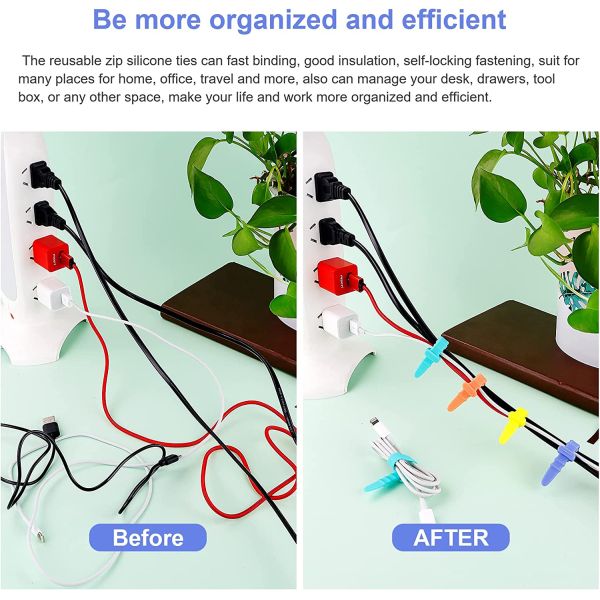 Silicone Cable Ties Cable Silicone Cord Organizer Straps Reusable Cable Zip Ties Reusable Wire Ties