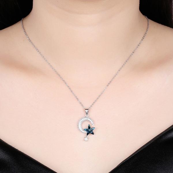 18.1in 4.2g Sun And Moon Crystal Necklace Thanksgiving Day 14k 925 Silver Necklace