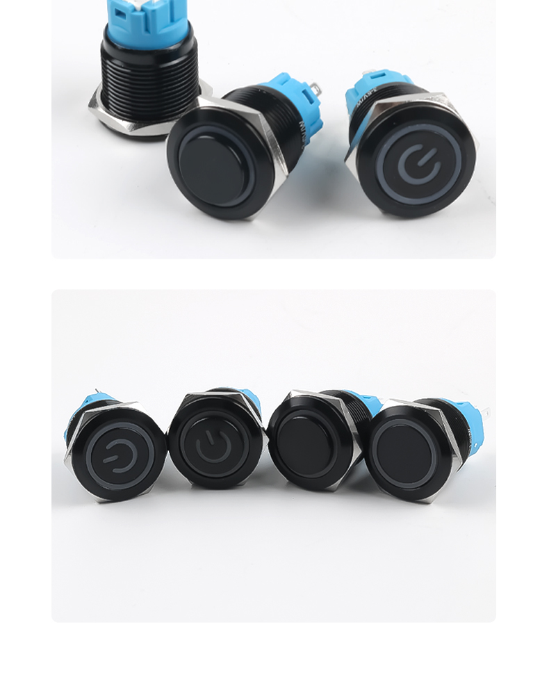 19MM Self‑Resetting Self‑Locking Black Metal Pushbutton Switch 1No1Nc Power Marking Ring‑Shaped Marking 6V/24V/220V Red Green