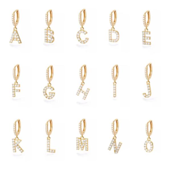 Des boucles d'oreilles en argent sterling personnaliser des bijoux 18K plaqué or Boucle d'oreille de lettre de mode