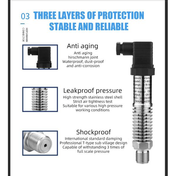 Customized -0.1-60MPa Range High Temp Stainless Steel Liquid Air Pressure Transmitter