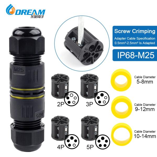 M16 Пластмассовый IP68 водонепроницаемый кабельный разъединитель типа T Quick Splice 2pin Black Nylon PA66 Wire Connectors For Outdoor