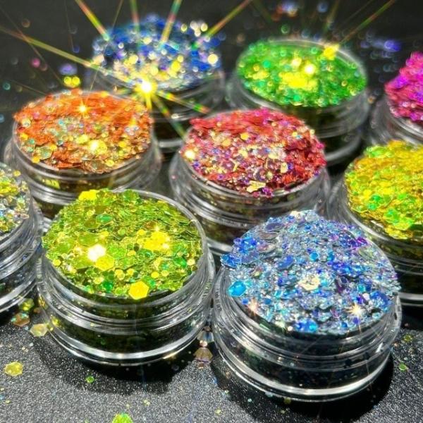 OEM/ODM Yes Chameleon Cat Eye Glitter Sequins Makeup Finger Nail Beauty DIY Quicksand Mahjong Drops Glue Nail Nail Patch Glitter