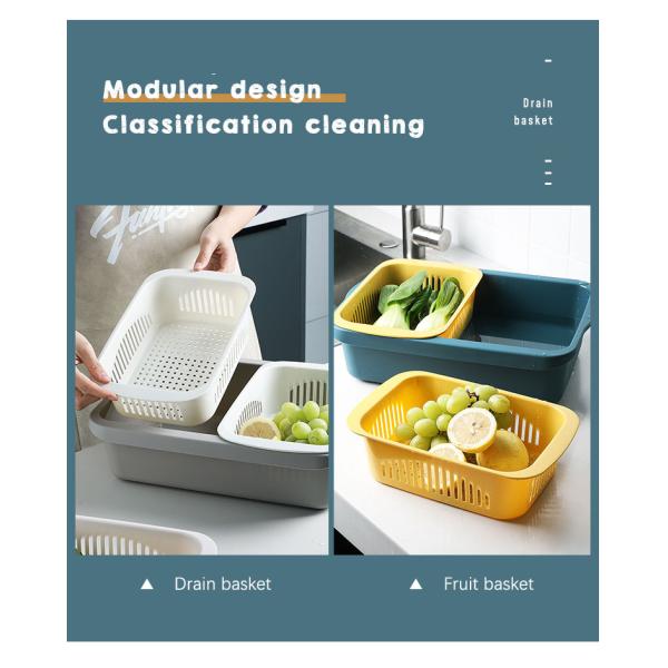 OEM ODM Rectangle Double Plastic Drain Basket Save Space Green