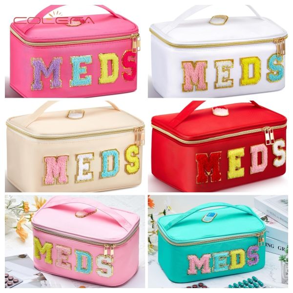 Polyester Large Capacity Bag with Embroidered Letters Cosmetic Pouch Travel & Daily Use Toiletry Bag Portable Makeup Storage Bag