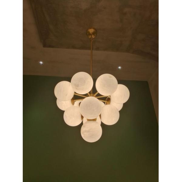 Luxury Home Decoration Alabaster Ball Modern Nordic Copper Chandelier Pendant Lights For Living Room Restaurant