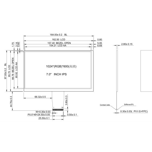 1024x600 ставит точки угол наблюдения 7 IPS штырей касания 50 модуля дюйма TFT LCD полный