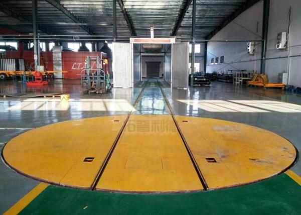 Sand Blasting Room Using Industrial Electric Turntable Transfer Carts 25 t Load Capacity