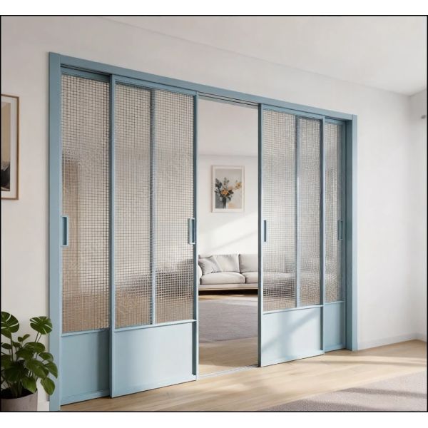 French vintage triple linkage sliding door, kitchen glass door, aluminum alloy partition door, living room balcony, floor rail sliding door