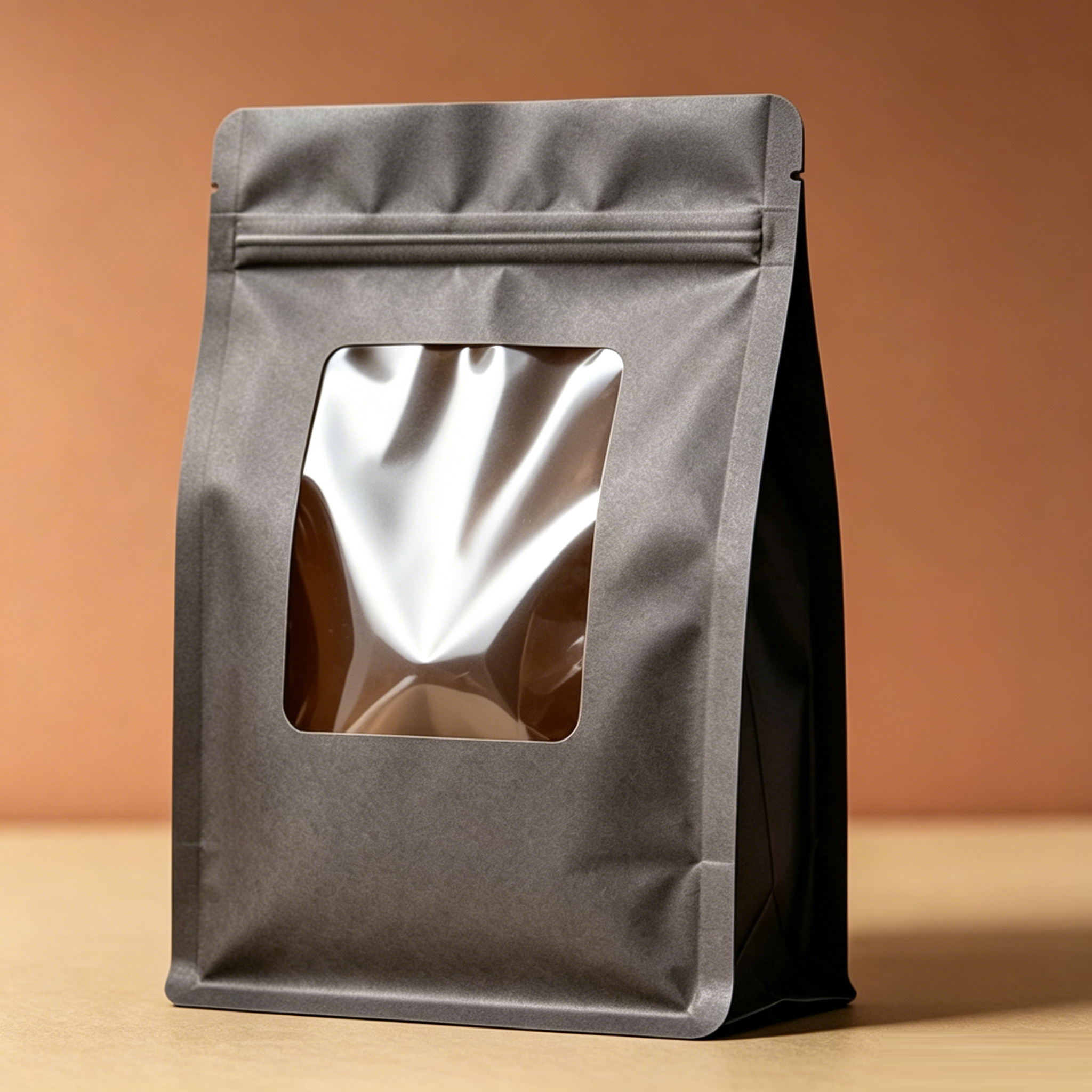 Custom Printed 500g Matte Black Kraft Stand‑Up Coffee Pouch with Window | High‑Barrier Packaging for Whole Bean Coffee