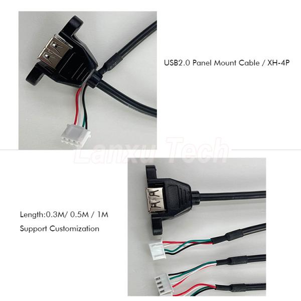 Cable à 4 broches USB 2.0 monté sur panneau de type A à JST XH PH VH