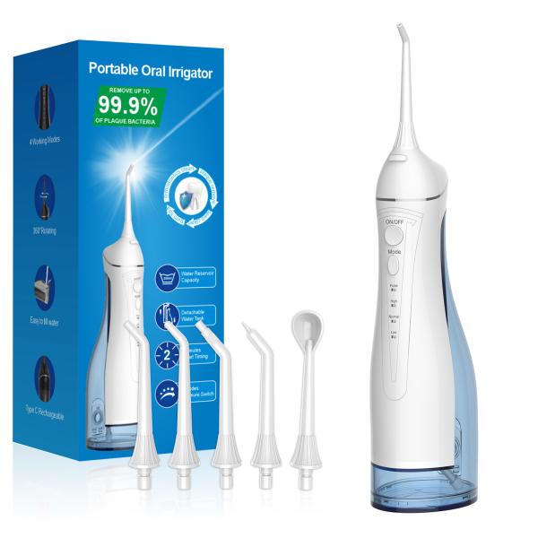Flosser de água elétrico sem fio com regulagem de várias velocidades e grau de resistência à água IPX7